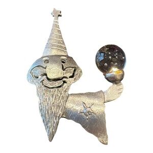 Ultra Craft Wizard Brooch Silver-Tone Glass Crystal Ball Vintage Whimsical J20